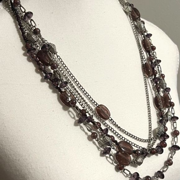 Bijoux Terner Silver Tone Earring & 5 Strand Necklace Set Brown Gemstone Beads - Picture 2 of 7